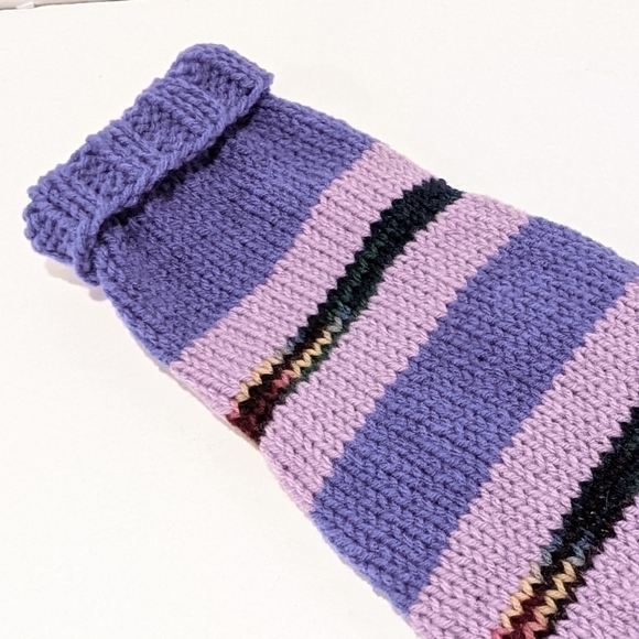 handmade hand knit purple striped dog sweater medium - Picture 2 of 7
